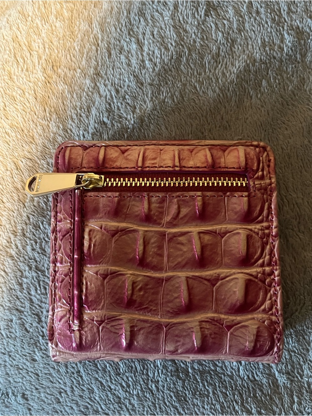 Brahmin Rose Croc-Embossed Compact Wallet with Gold Bar - Picture 2 of 3